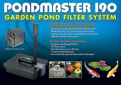 PONDMASTER 02019 PMK190 190 GPH Mag Pump+Filter Fountain Head Kit Garden System 